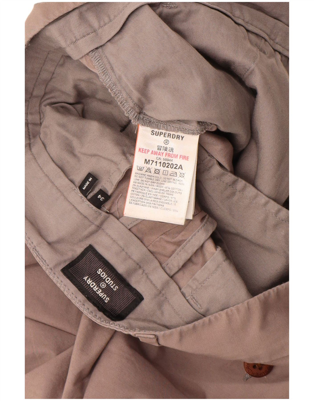 SUPERDRY Мужские шорты чинос W34, большие коричневые, хлопок