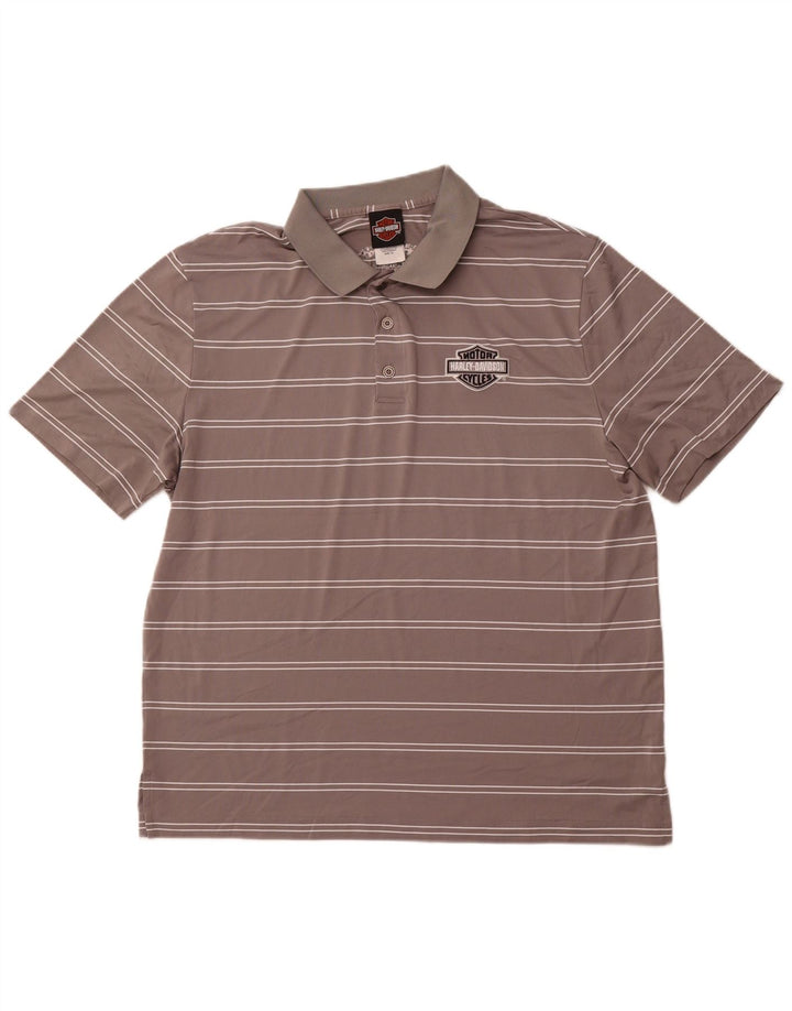 Мужская рубашка-поло HARLEY DAVIDSON XL, полиэстер серого цвета в полоску