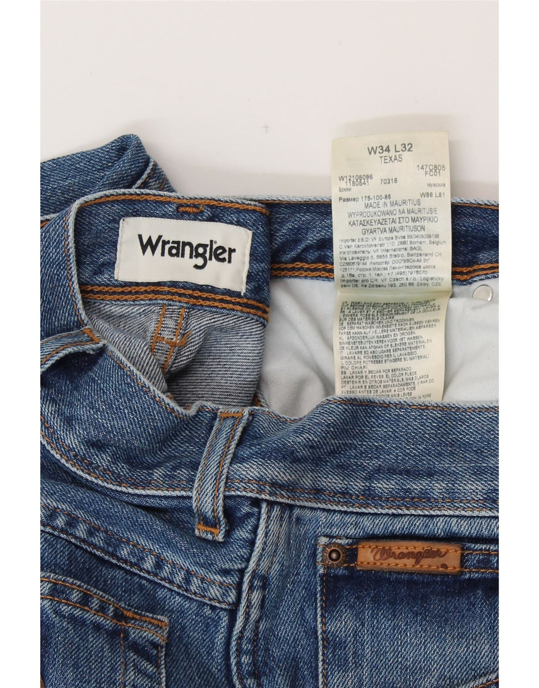 Мужские прямые джинсы WRANGLER Техас W34 L32, синий хлопок