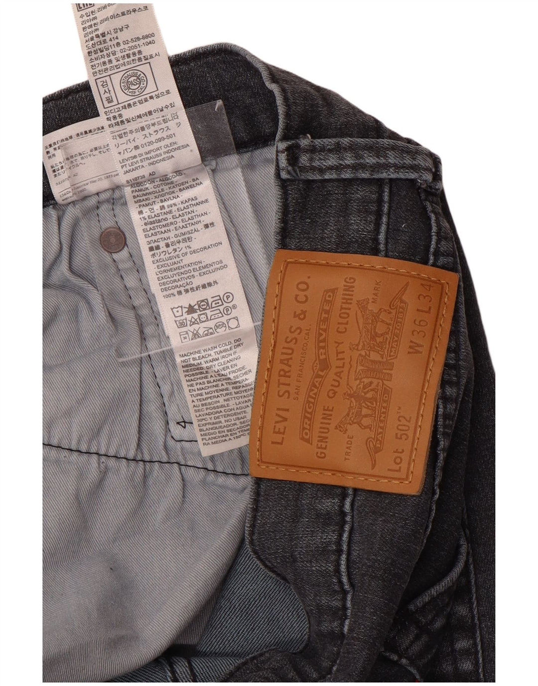 Мужские зауженные джинсы LEVI'S 502 W36 L34 Серые, хлопок