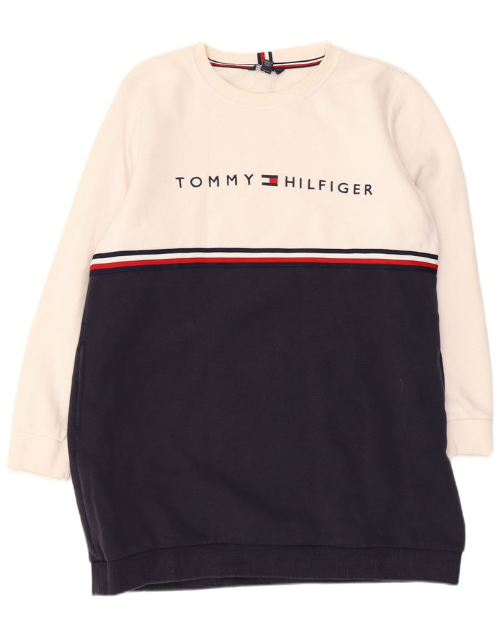 Женский джемпер с рисунком TOMMY HILFIGER UK 16, большой белый цвет с цветными блоками