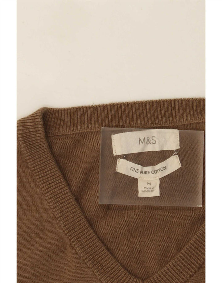 Мужской джемпер с v-образным вырезом Marks & Spencer, средний коричневый хлопковый свитер