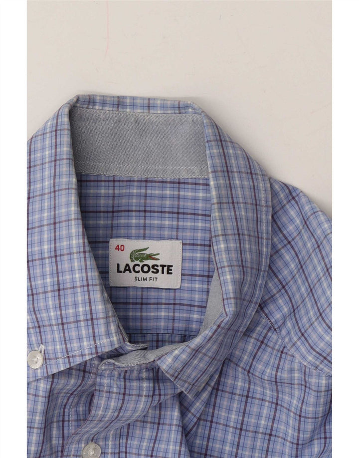 Мужская рубашка приталенного кроя Lacoste, размер 40, синяя клетка, средний размер