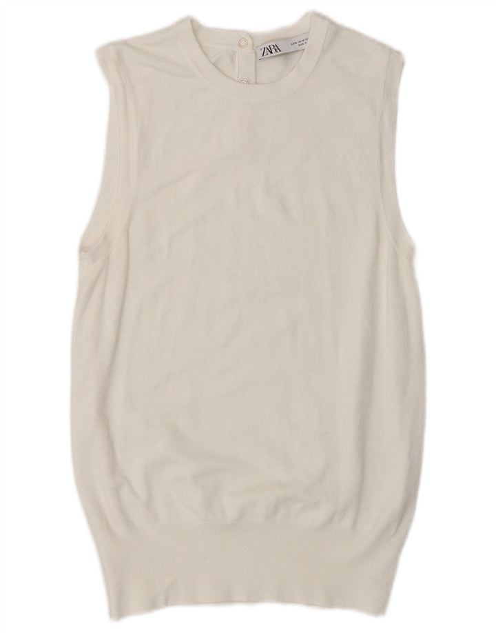 Женская майка Zara Vest UK 14, средний белый цвет, вискоза