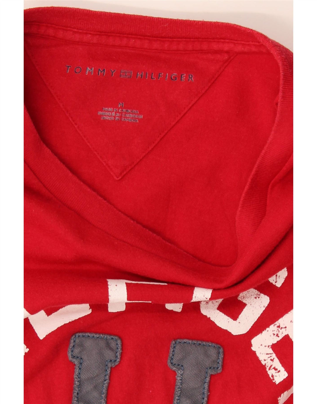 TOMMY HILFIGER Mens Graphic T-Shirt Top Medium Red Cotton Vintage Tommy Hilfiger and Second-Hand Tommy Hilfiger from Messina Hembry 