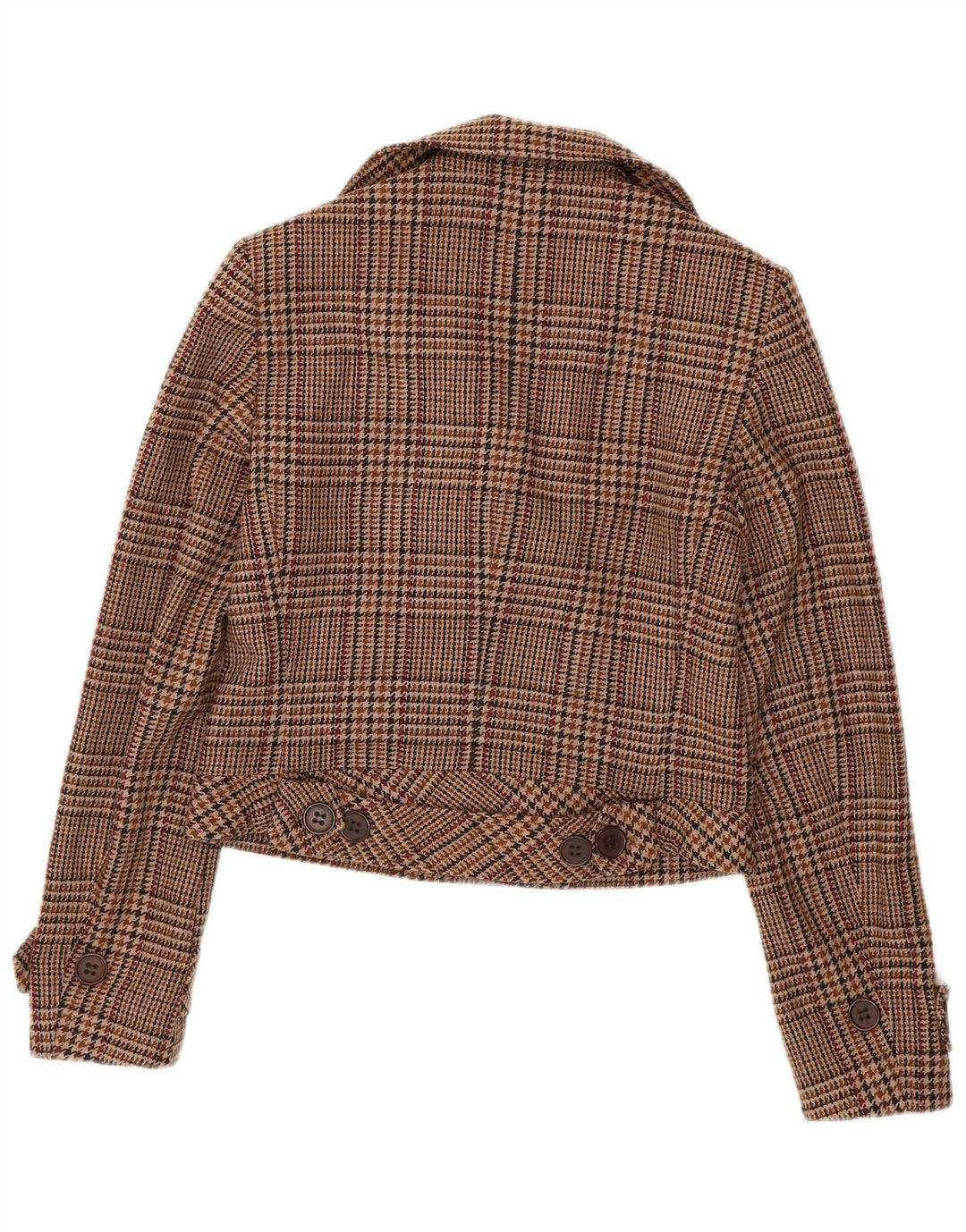 Женское укороченное полупальто Mexx UK 14, большой коричневый цвет с узором «гусиные лапки» из натуральной шерсти