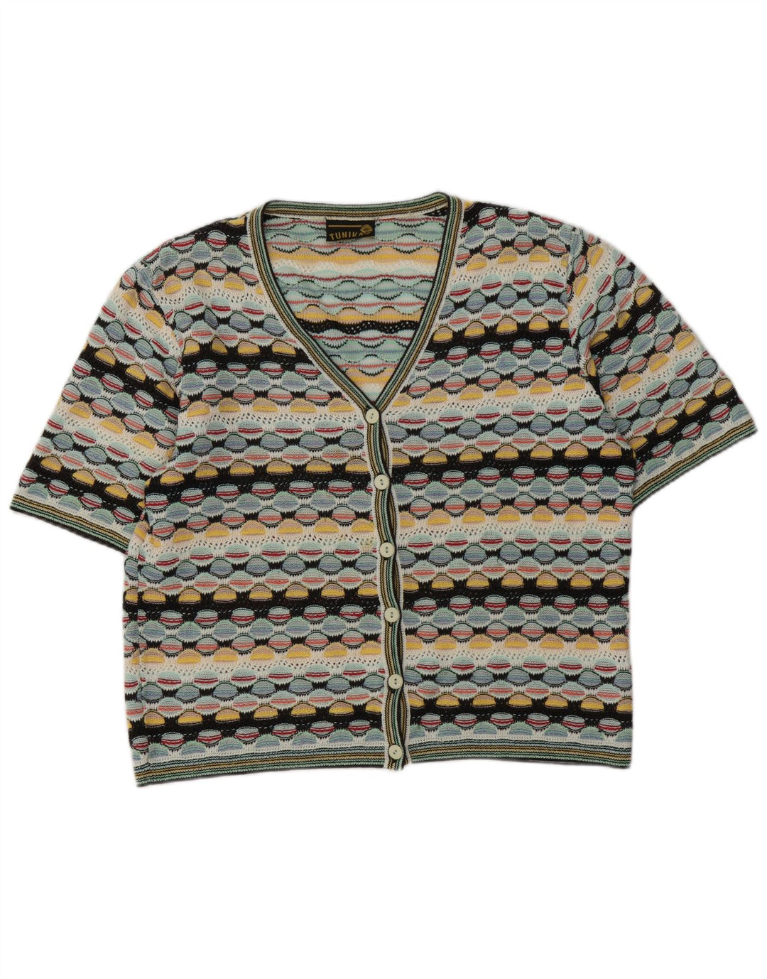 Винтажный женский свитер-кардиган, Великобритания, 14 больших разноцветных геометрических узоров