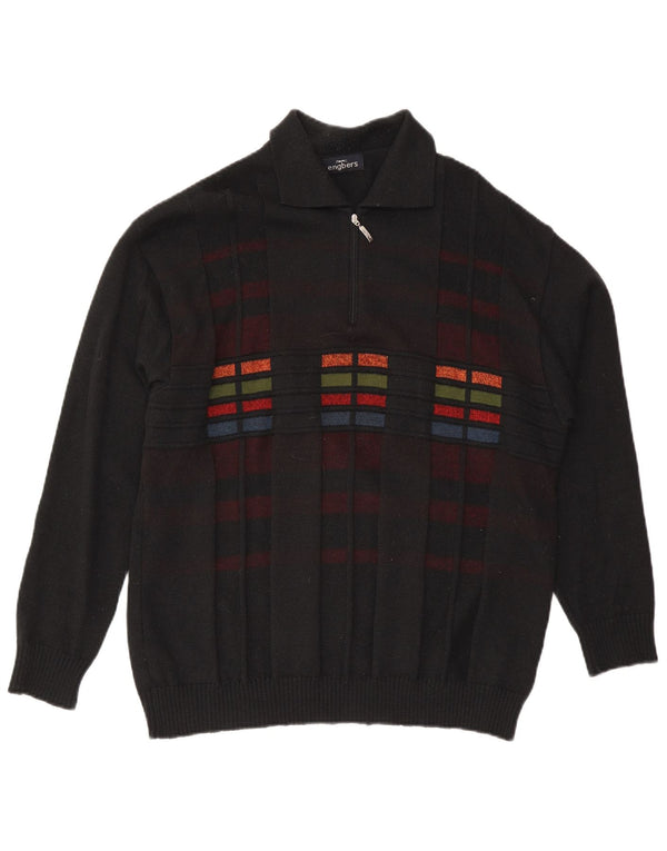 Мужской свитер Engbers с воротником-поло IT 54 XL, черный, шерсть с геометрическим рисунком