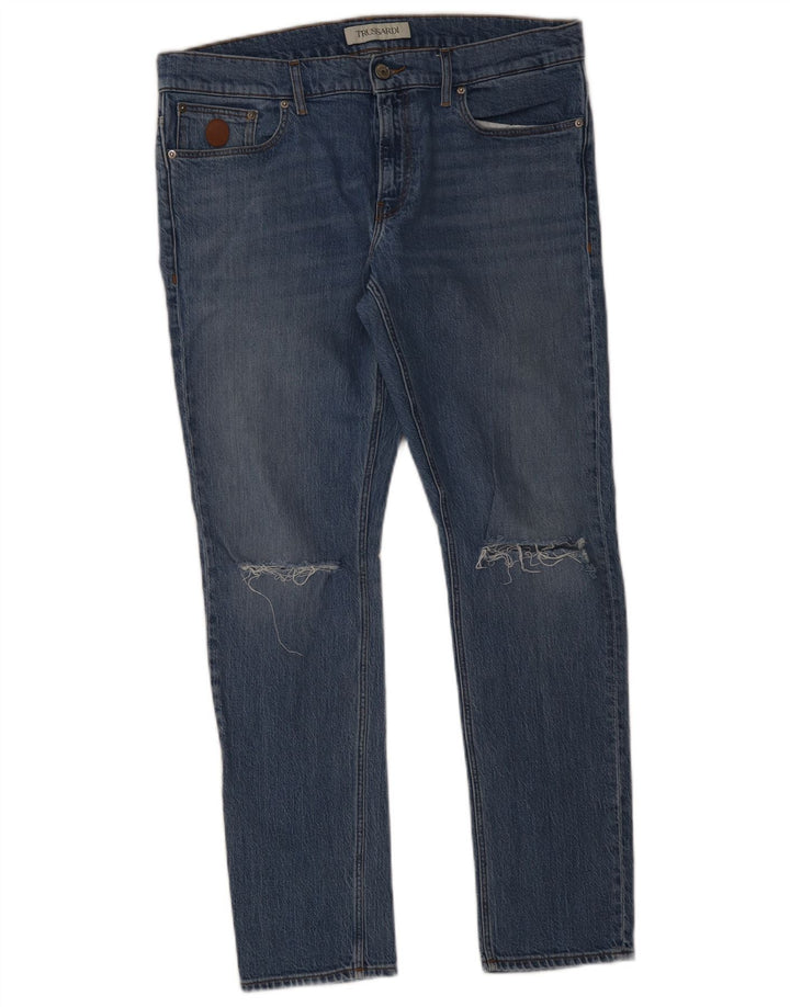 Мужские потертые узкие джинсы Trussardi W34 L31 синие