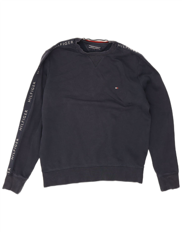Мужской свитшот с рисунком Tommy Hilfiger, средний темно-синий хлопковый джемпер