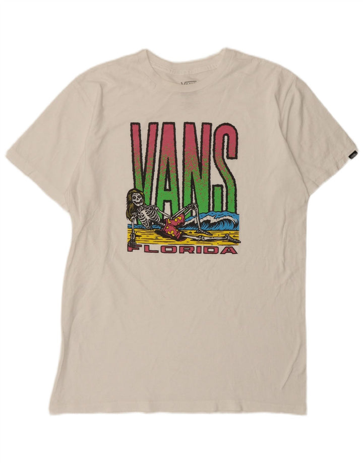 Мужская футболка классического кроя с рисунком Vans, хлопковый топ среднего размера, белый цвет