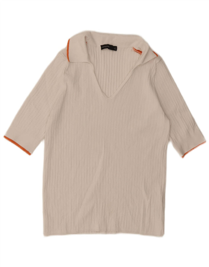 Женская рубашка поло Marks & Spencer Autograph UK 14, средний белый, вискоза