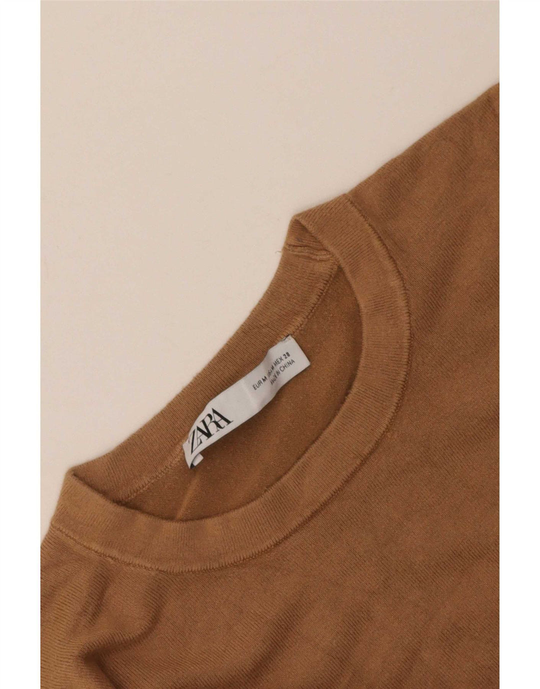 Женский джемпер с круглым вырезом Zara UK 12, средний коричневый цвет