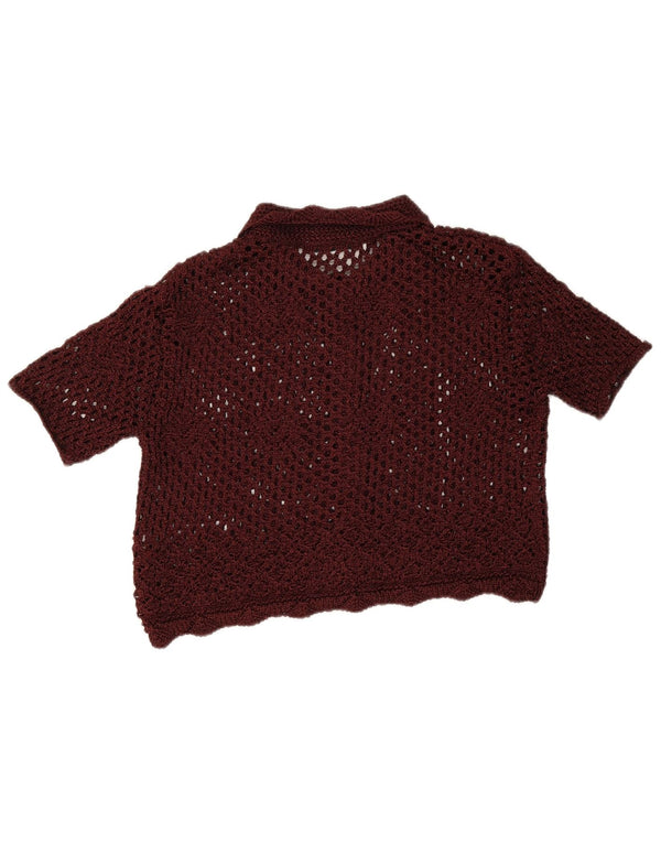 Женская укороченная блузка-рубашка крючком с короткими рукавами Zara UK 16, большая бордовая