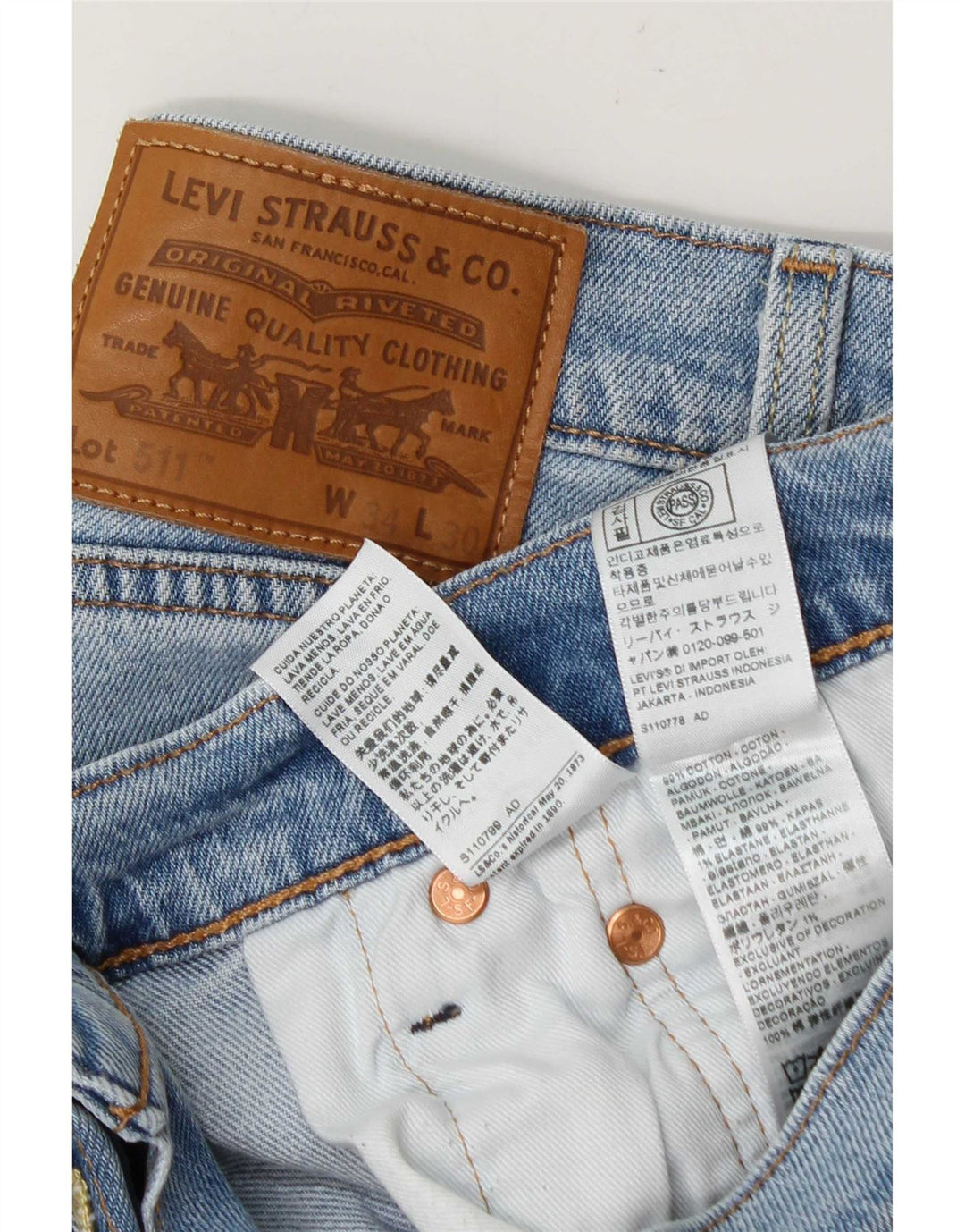Мужские джинсы Levi's Slim 511 W34 L30 синие, хлопок