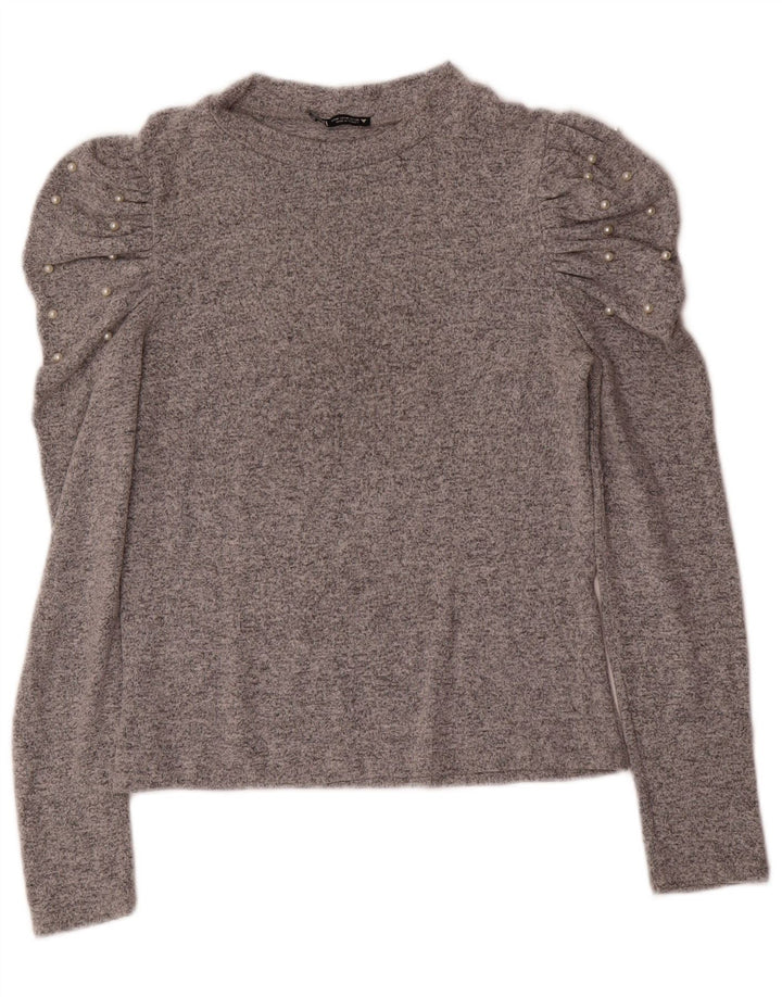 Женский джемпер с круглым вырезом Zara UK 12, средний серый цвет