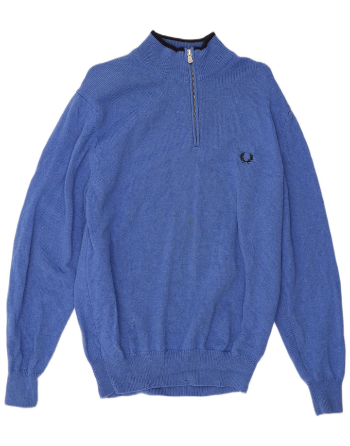 Мужской джемпер с воротником на молнии Fred Perry, средний синий шерстяной свитер