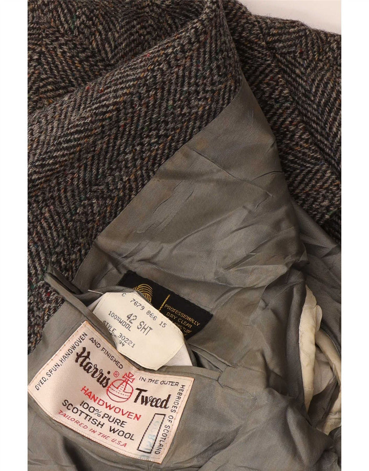 Мужской короткий пиджак Harris Tweed UK 42 Medium Grey с узором «в елочку»