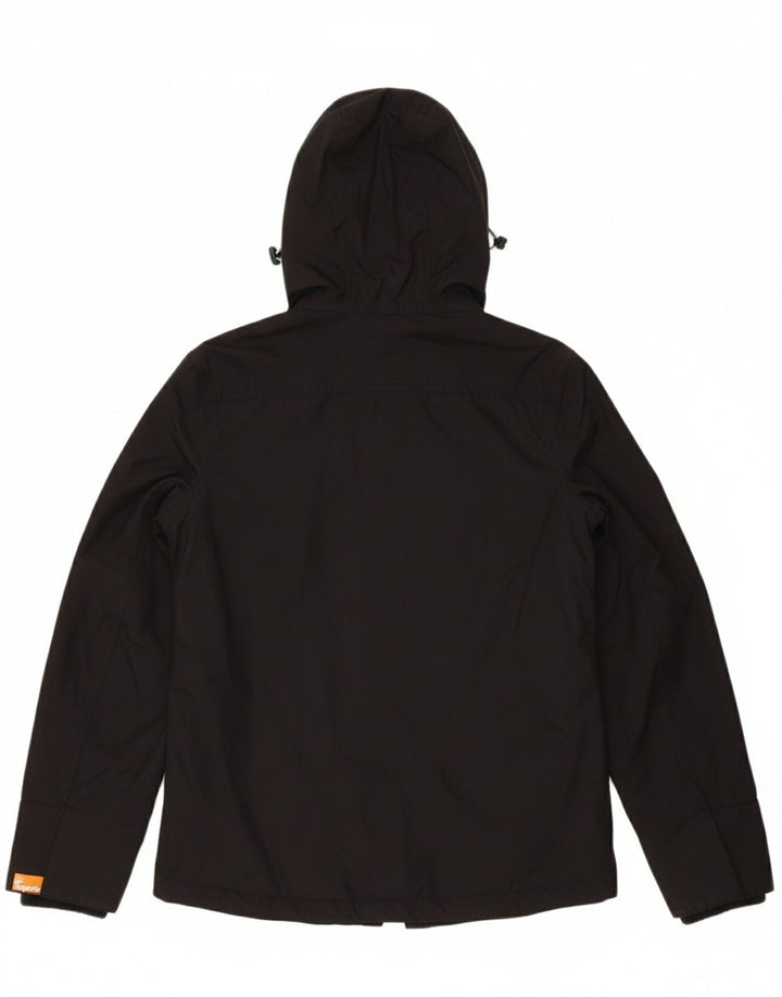 SUPERDRY Womens The Windmac Hooded Rain Jacket UK 14 Large Black Nylon