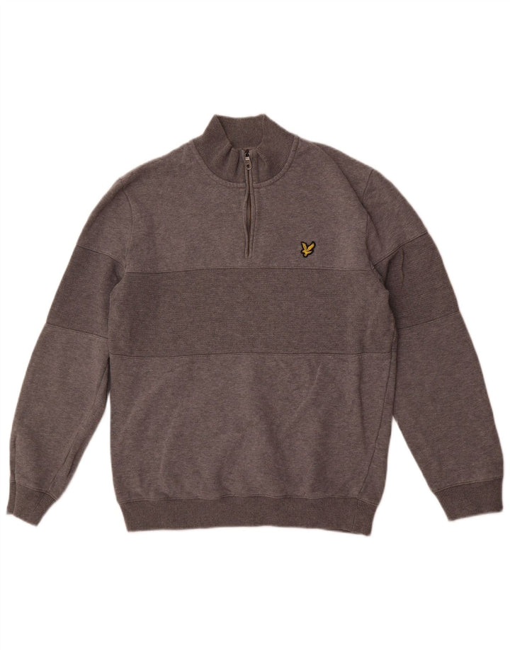 Мужской свитшот с воротником на молнии Lyle & Scott, джемпер среднего серого цвета, хлопок с цветными блоками