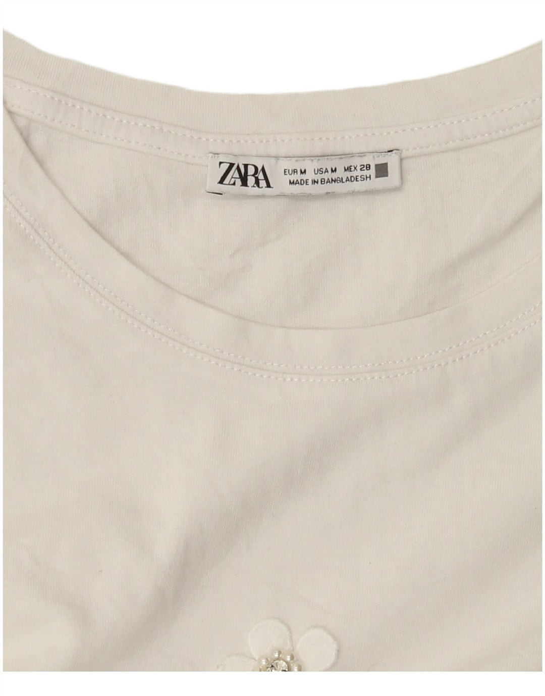 Женская футболка Zara Top UK 14, средний белый с цветочным принтом