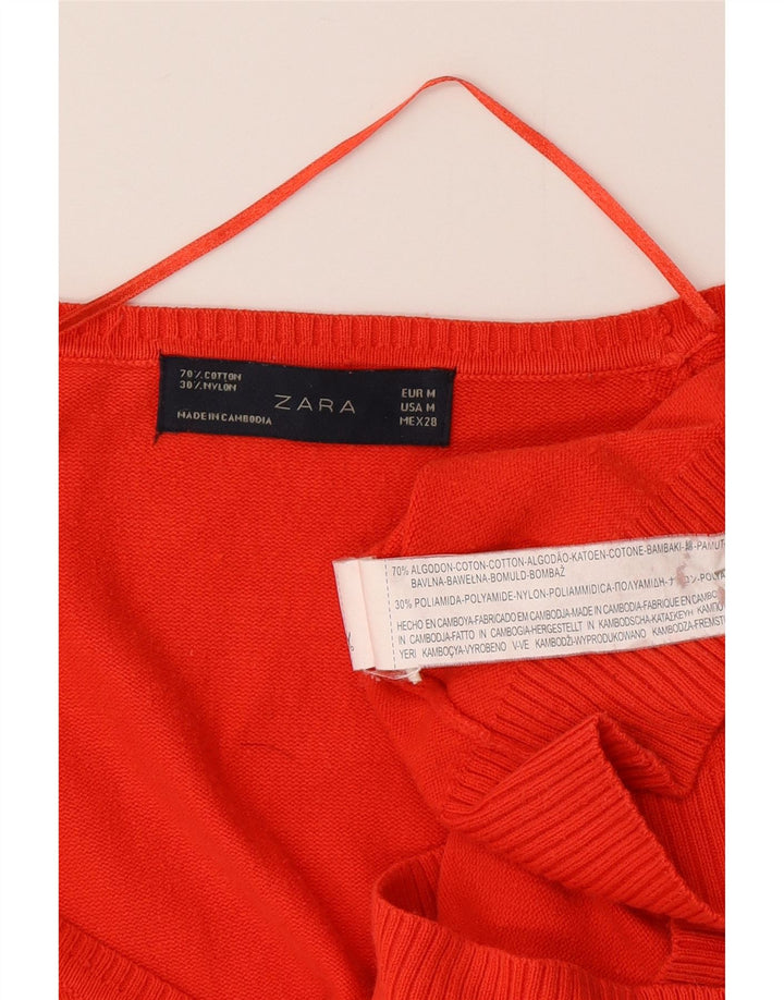 Женский кардиган Zara UK 12, хлопковый средний красный цвет