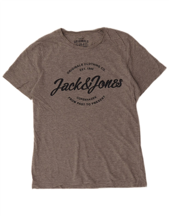 Мужская футболка с рисунком Jack & Jones, хлопковый топ среднего серого цвета