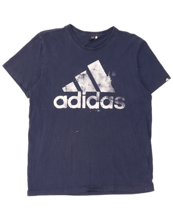 Мужская футболка Adidas с рисунком, большой темно-синий хлопок