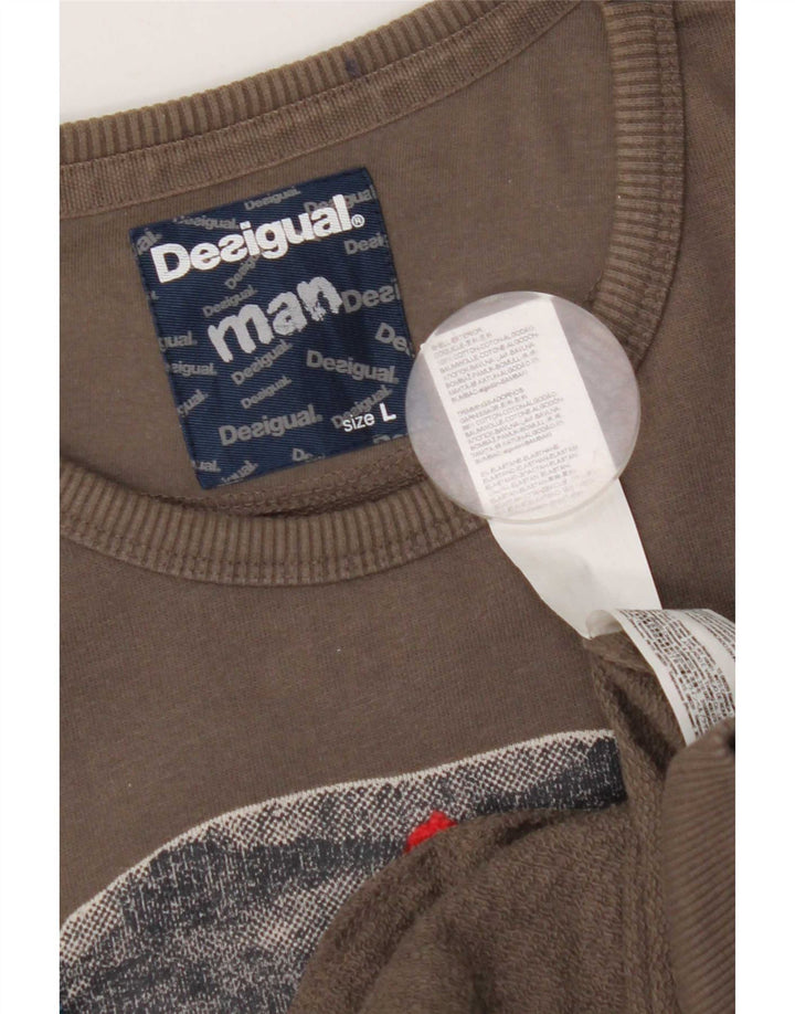 Мужской свитшот с рисунком Desigual, большой серый хлопковый джемпер