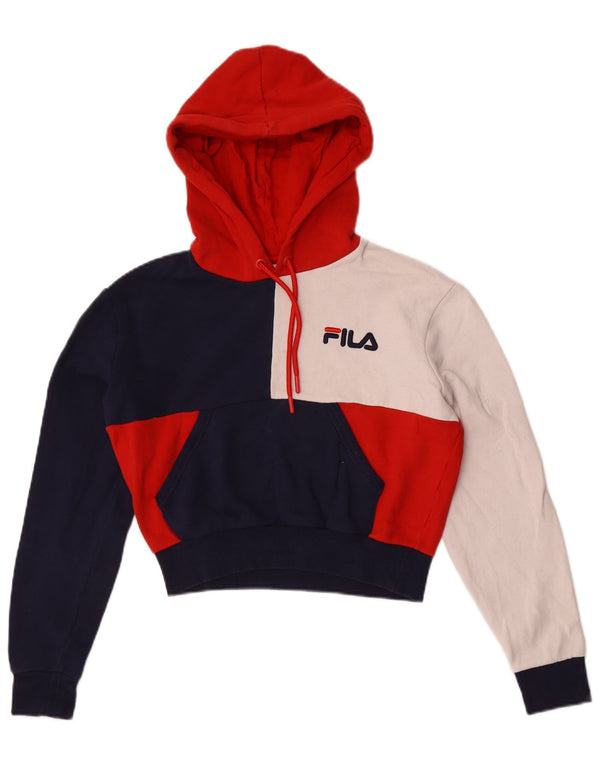 Fila Женский укороченный джемпер с капюшоном оверсайз UK 6 XS Разноцветный цветной блок