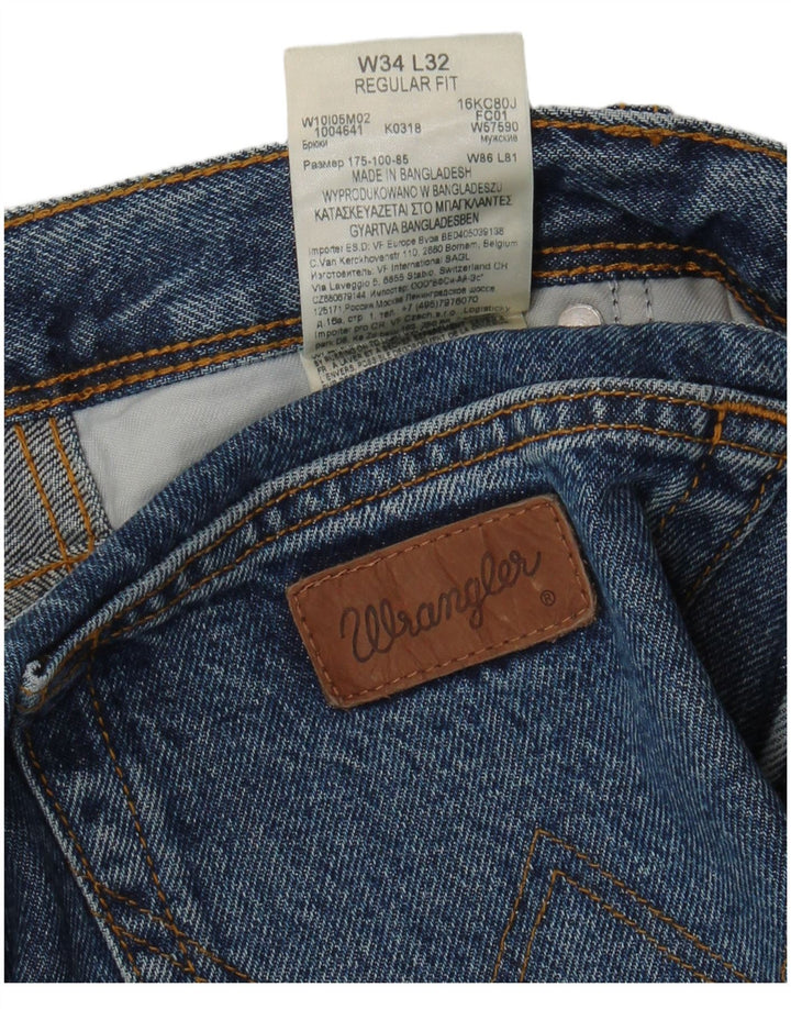 Мужские прямые джинсы Wrangler стандартного кроя W34 L32, синие, хлопок