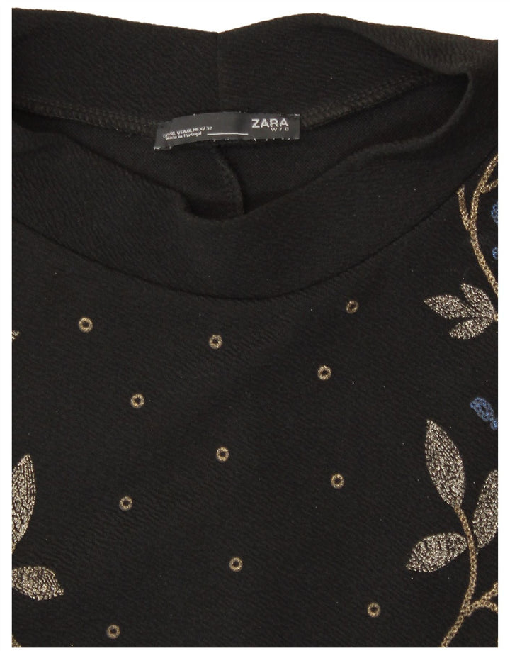 ZARA Womens Long Sleeve Basic Dress UK 18 XL Black Floral