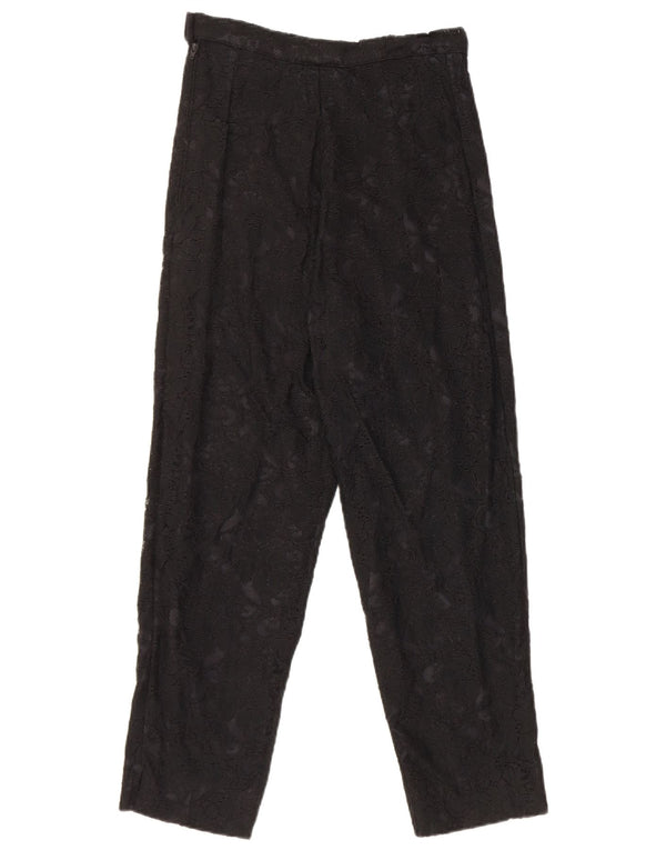 Vintage Womens High Waist Lace Casual Trousers W25 L25 Black Floral