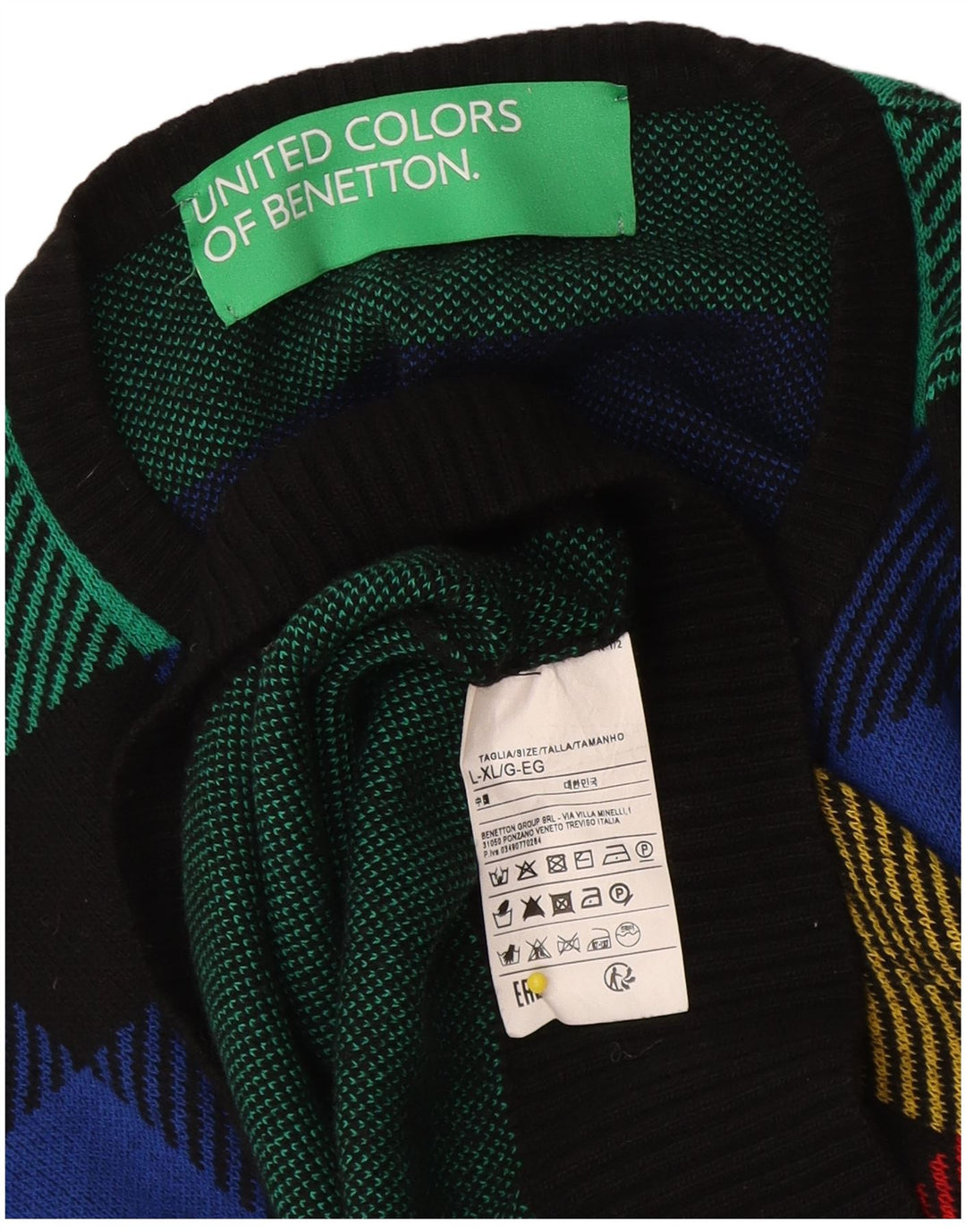 Женский джемпер с круглым вырезом Benetton UK 16, большая разноцветная клетка