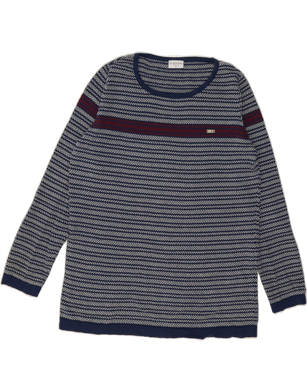 U.S. POLO ASSN. Mens Boat Neck Jumper Sweater Medium Blue Herringbone Vintage U.S. Polo Assn. and Second-Hand U.S. Polo Assn. from Messina Hembry 