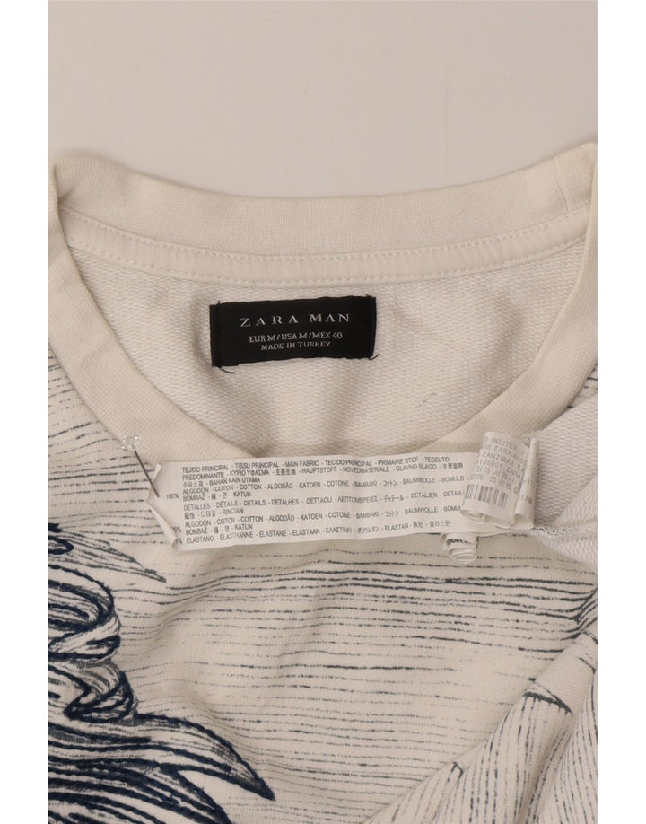 Мужской свитшот Zara, хлопковый джемпер среднего размера белого цвета с цветочным принтом