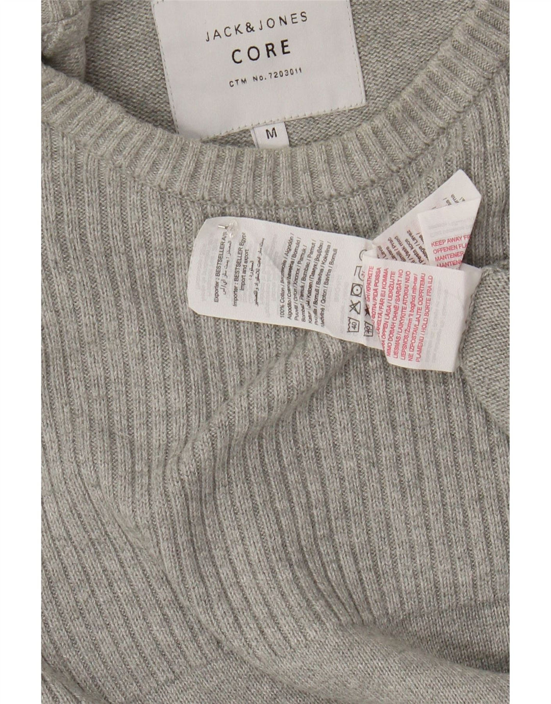 Мужской джемпер JACK & JONES с круглым вырезом, хлопковый свитер среднего серого цвета