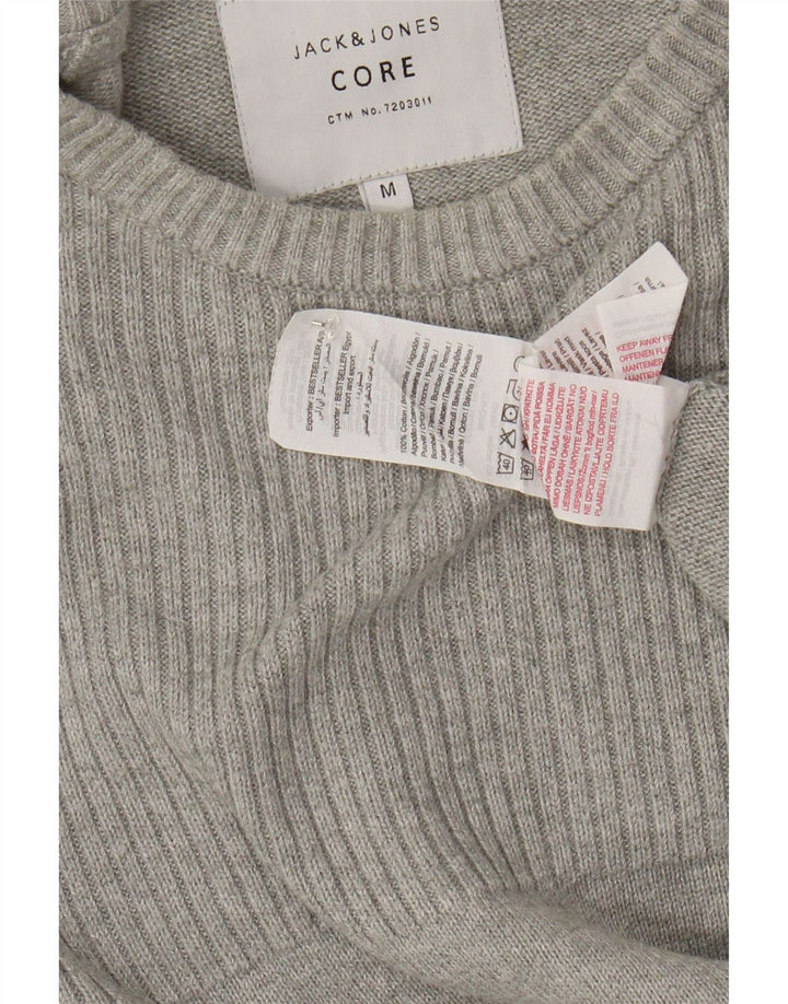 Мужской джемпер JACK & JONES с круглым вырезом, хлопковый свитер среднего серого цвета
