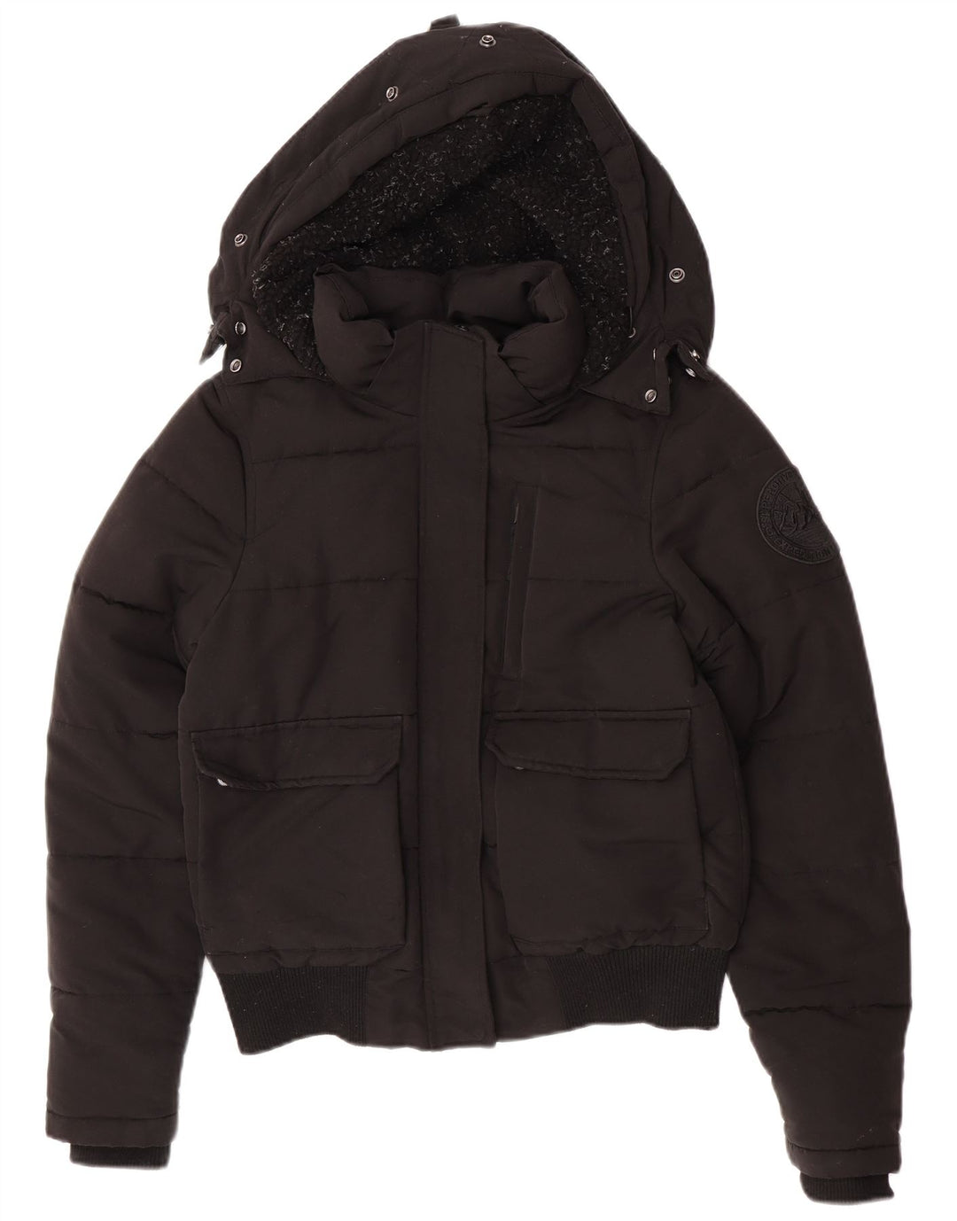 Женская утепленная куртка с капюшоном Superdry UK 12, средний черный полиэстер