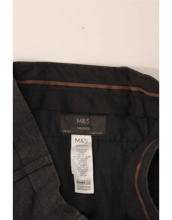 Мужские прямые костюмные брюки Marks & Spencer W34 L29 серого цвета из полиэстера