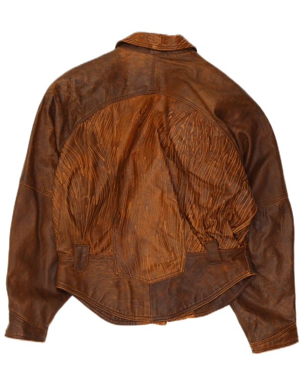 Винтажная женская кожаная куртка-бомбер IT 44 Medium Brown Tie Dye Biker