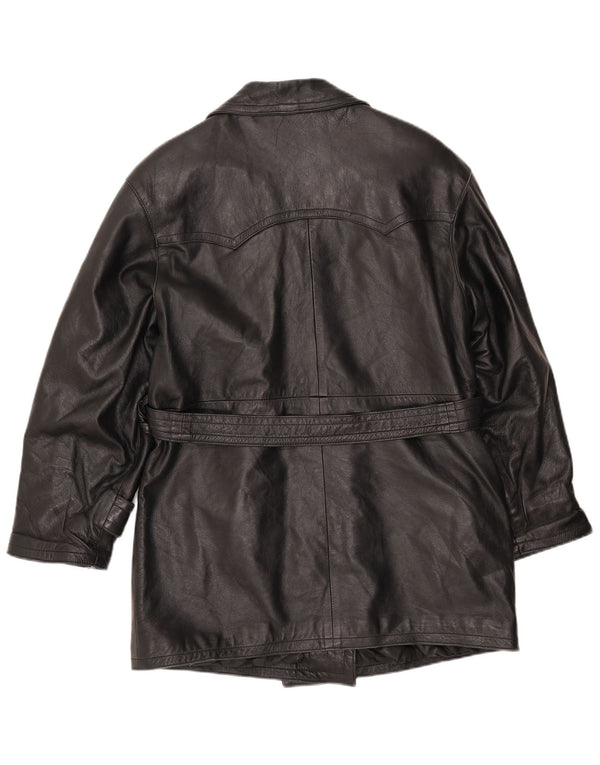 LAVORAZIONE ARTIGIANA Женское Пальто UK 12 Среднее Черное Кожаное