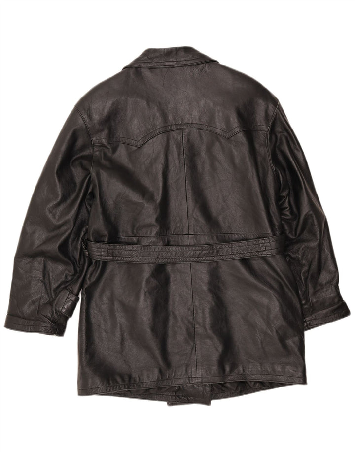 LAVORAZIONE ARTIGIANA Женское Пальто UK 12 Среднее Черное Кожаное