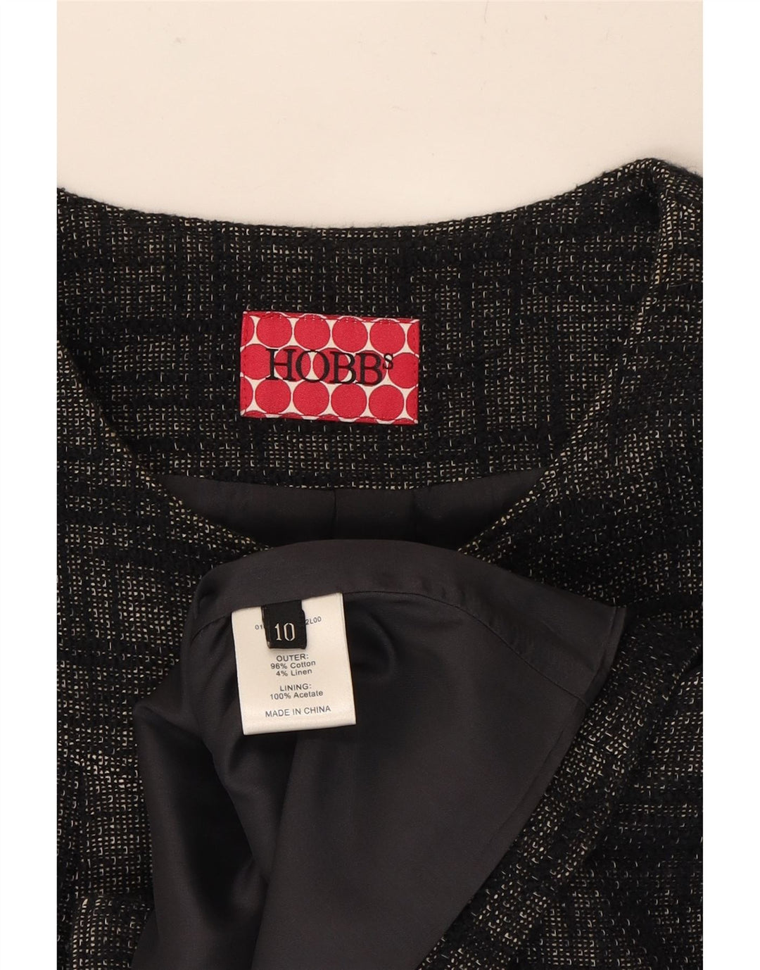 HOBBS Womens Crop 4 Button Blazer Jacket UK 10 Small  Grey Check Cotton Vintage Hobbs and Second-Hand Hobbs from Messina Hembry 