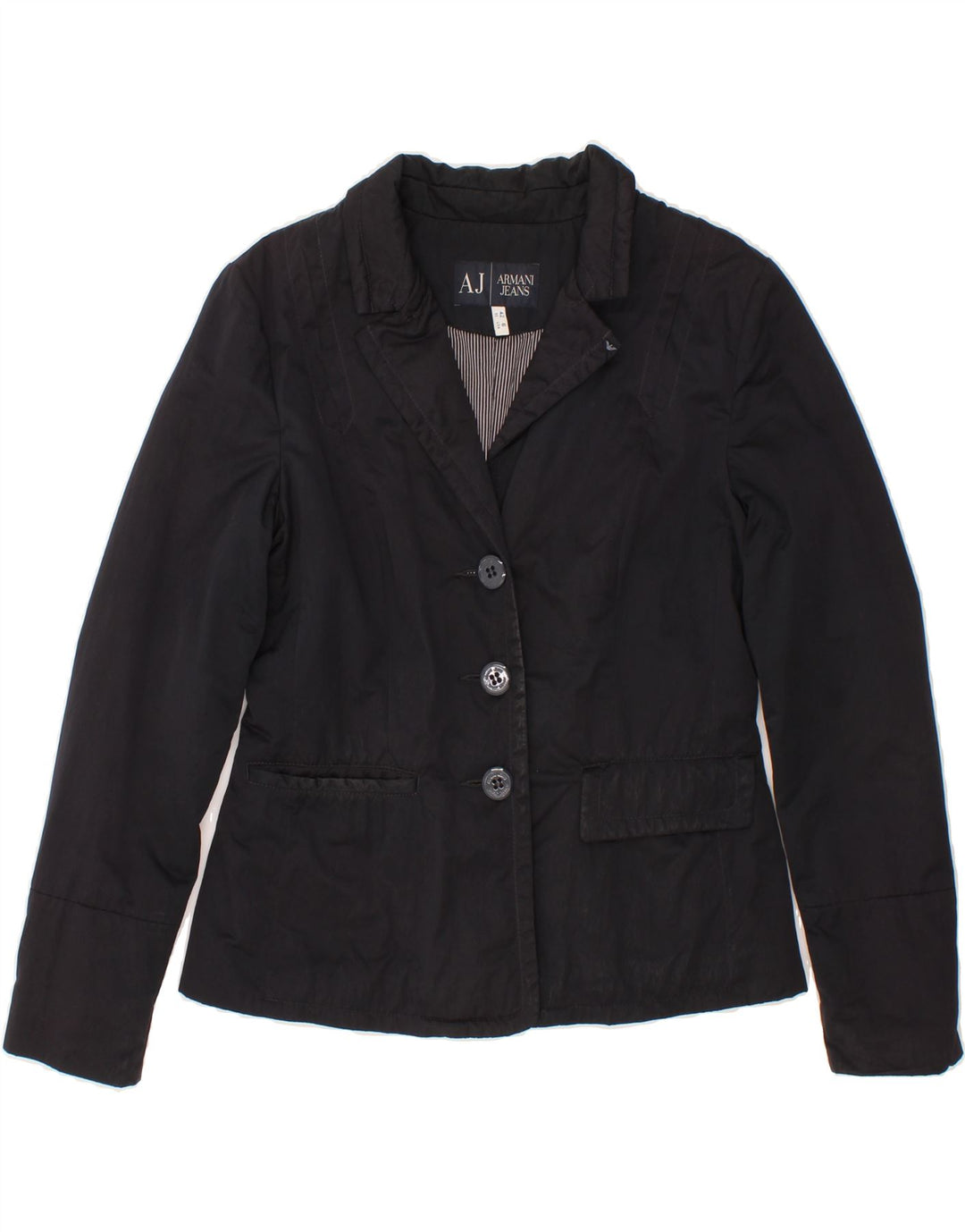 ARMANI JEANS Womens 3 Button Blazer Jacket EU 42 Medium Black Polyamide Vintage Armani Jeans and Second-Hand Armani Jeans from Messina Hembry 