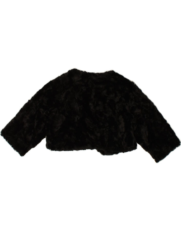 ВИНТАЖНОЕ женское болеро из искусственного меха UK 12, средний черный акрил