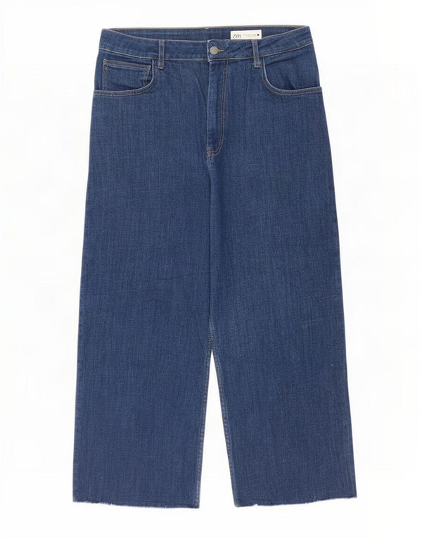 Женские укороченные широкие джинсы с высокой талией Zara EU 42, большие, W32 L23, синие, хлопок