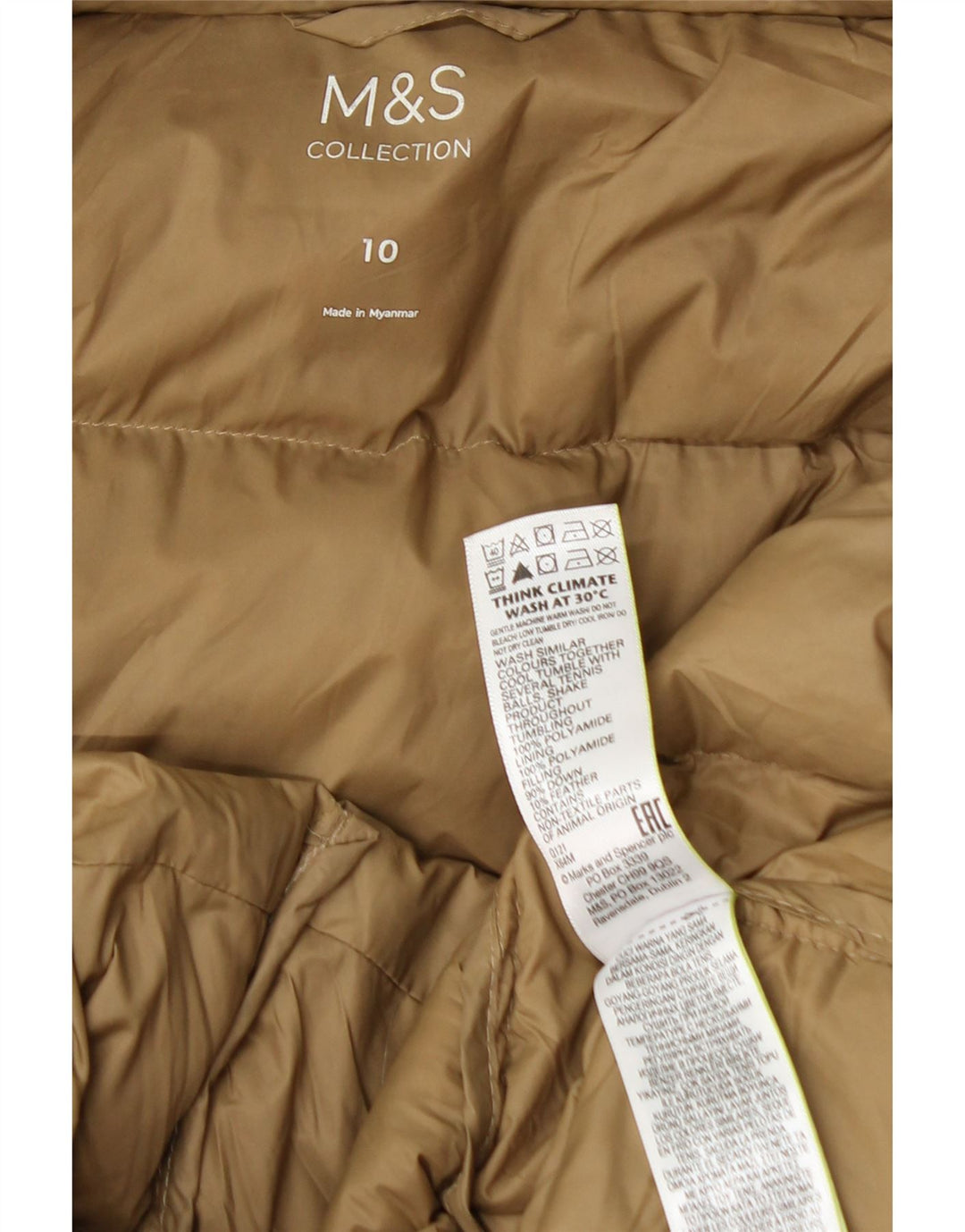 Женское длинное стеганое пальто с капюшоном Marks & Spencer UK 10, маленькое бежевое