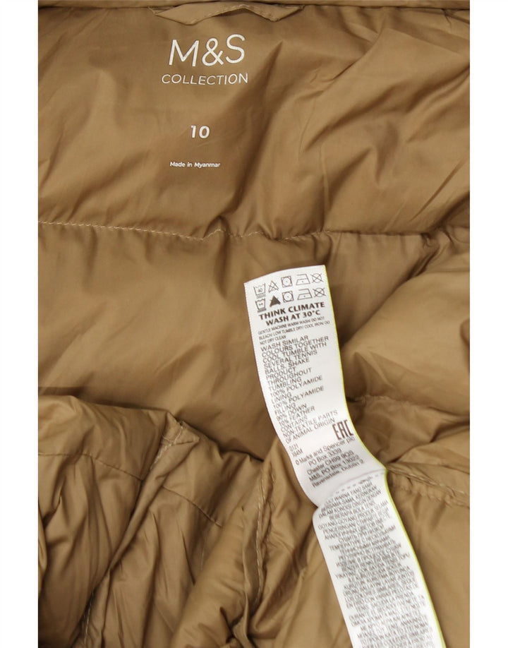 Женское длинное стеганое пальто с капюшоном Marks & Spencer UK 10, маленькое бежевое