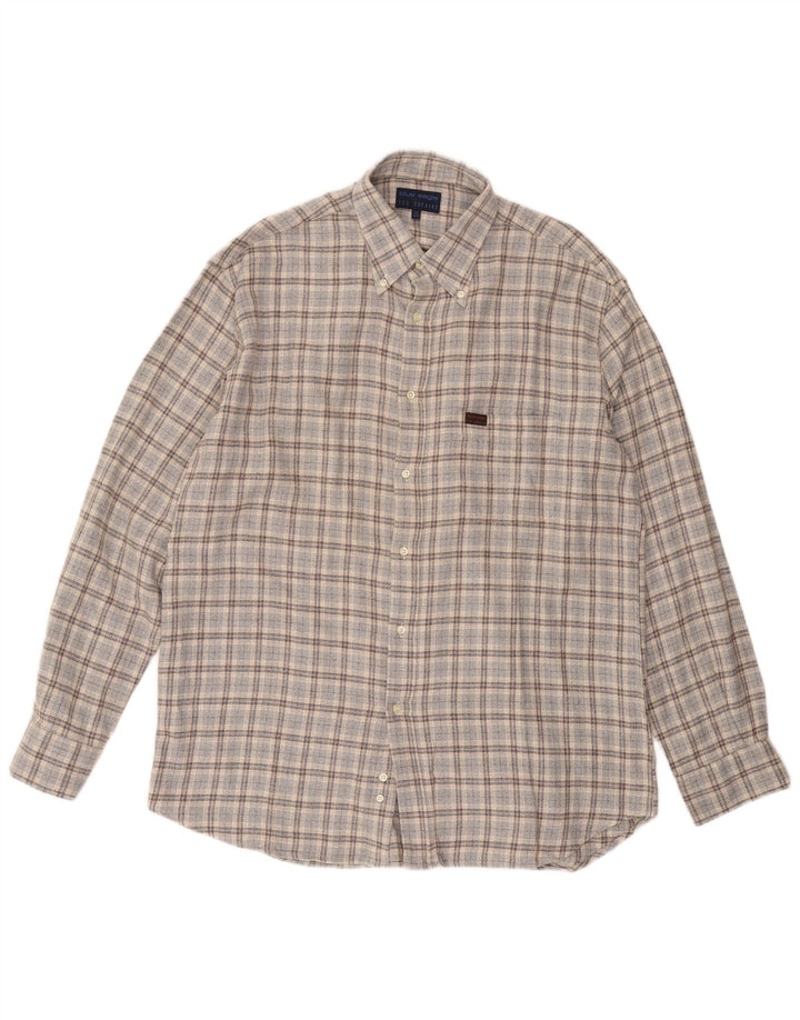 LES COPAINS Мужская фланелевая рубашка, размер 17 43 XL, серая клетка, хлопок